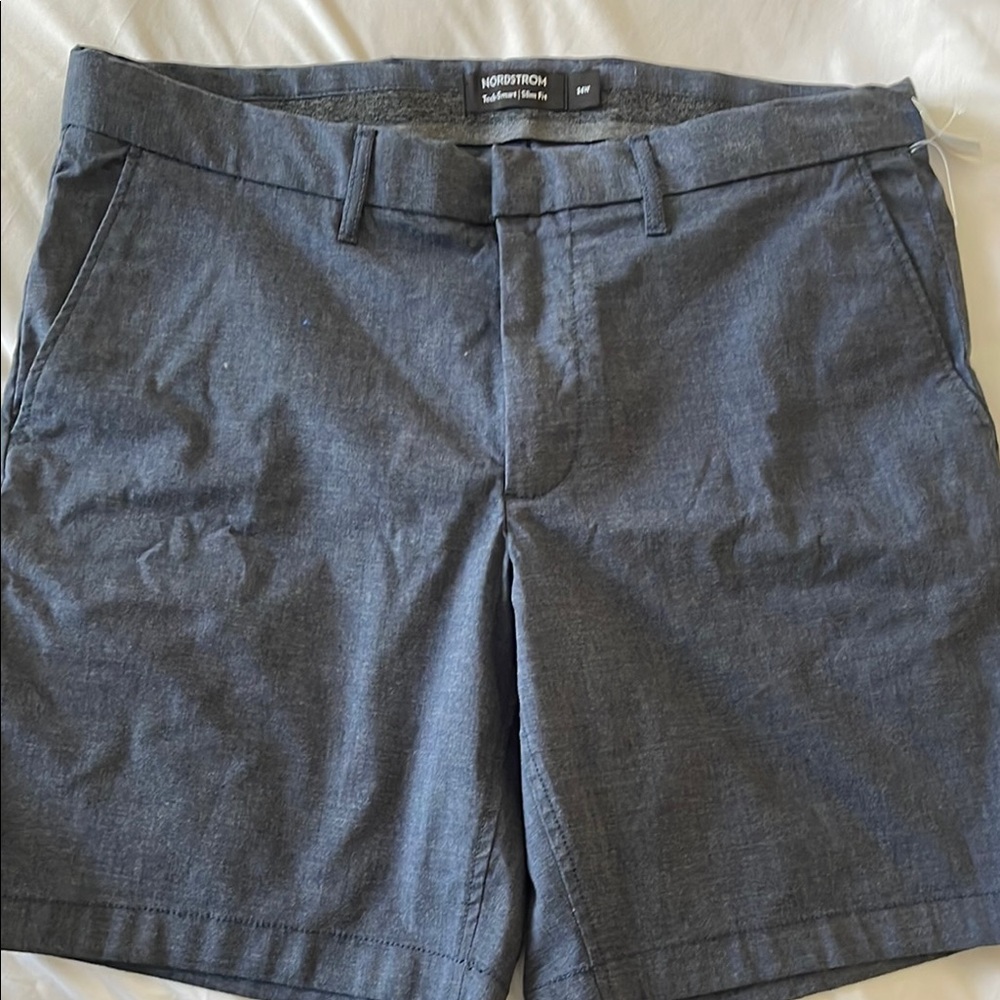 Nordstrom Dark Blue Gray Tech-Smart Slim Fit Flat Front Shorts 34W